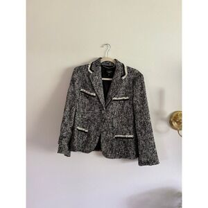 Talbots Classic Fit‎ Petite Tweed Blazer Jacket Fringe Trim Career